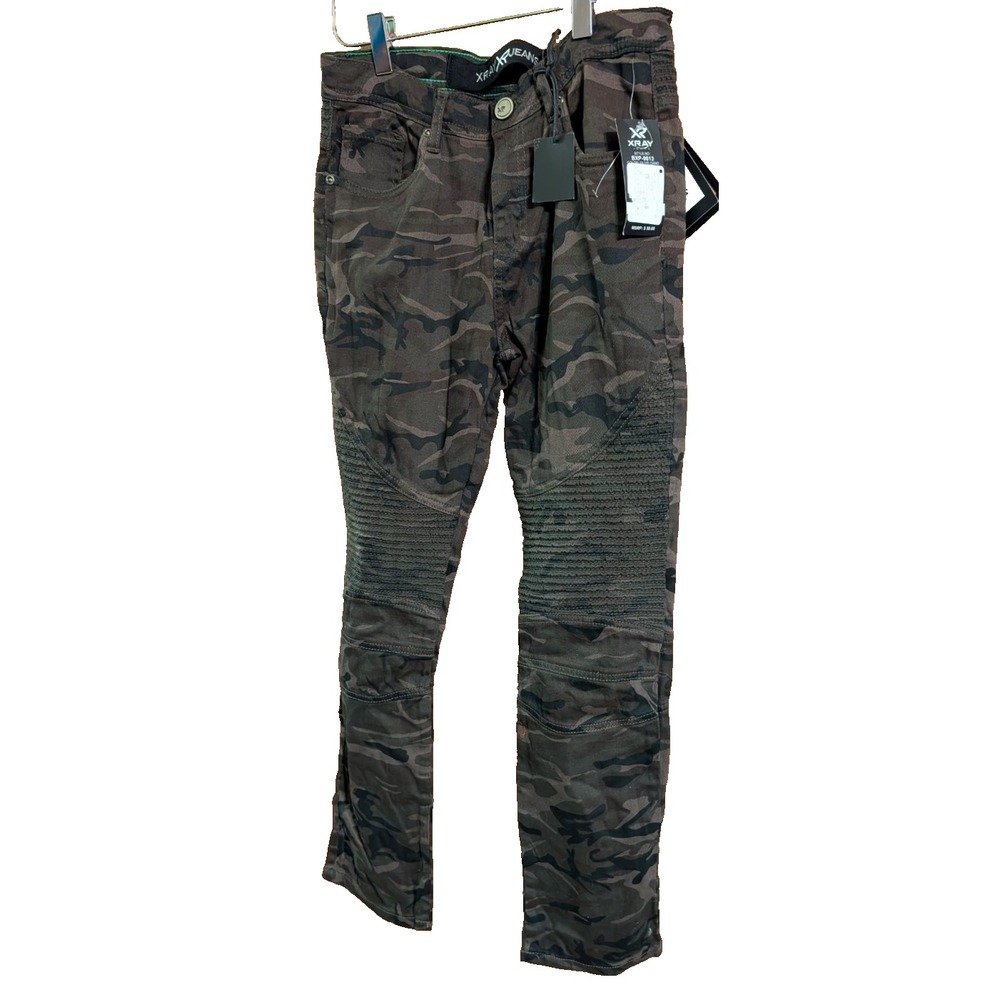 XRAY Boys Camo Print Moto Jeans  Olive Camo  Size 16  NEW  $58 NWT